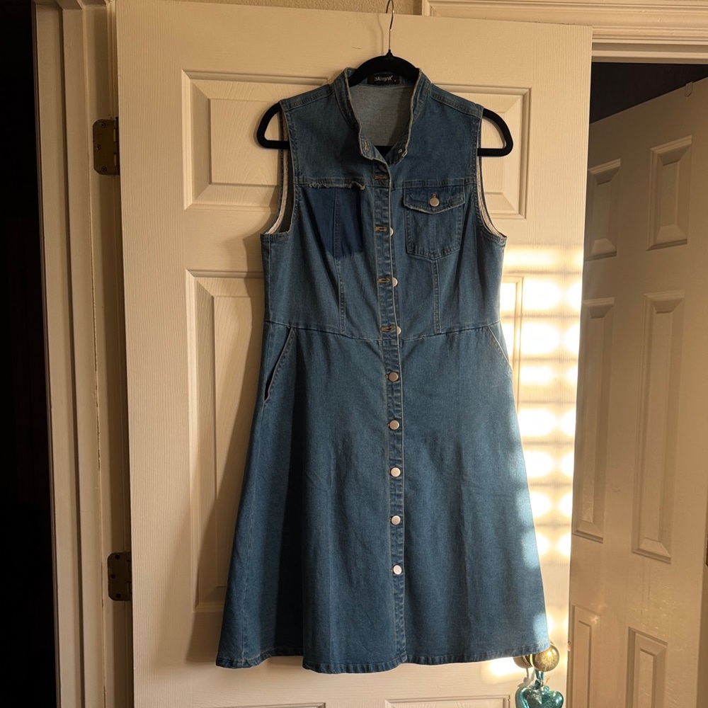 SOLD - Allegra K Blue Denim Sleeveless Midi Dress